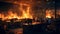 Nightmare Unleashed: Fire Ravages Open Plan Office Under Moonlight