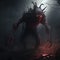 Nightmarish Demon Creature Roaming Through Dark Forest