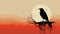 Nightmarish Illustration Of A Black Bird Perched In A Red Sky