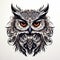 Nightmarish Owl Head Illustration With Tribal Abstraction