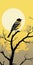 Nightmarish Prairiecore: A Graphic Illustration Of A Yellow Bird Perched On A Tree