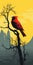 Nightmarish Red Cardinal Bird On Tree: Bold And Colorful Illustration