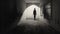 Nightmarish Silhouette: A Monochromatic Realism Dreamscape In An Empty Hallway