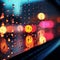 Nights abstract window view blurred lights, colorful raindrops, mesmerizing background
