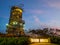 Nightscape of Barn House tower in twilight