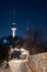 Nightscape of Namsan Tower or N Seoul tower during winter evening sunset at Yongsan-gu , Seoul South Korea : 6 February 2023