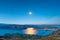 Nightscape View of Wanaka lake. View from Roys peak track. Full moon night. I