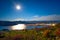 Nightscape View of Wanaka lake. View from Roys peak track. Full moon night. I