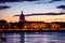 Nightscene of Mainz with moonrise in blue hour