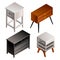 Nightstand icon set, isometric style