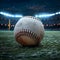 Nighttime backdrop sport stadium with baseball ball for dramatic effect