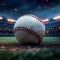 Nighttime backdrop sport stadium with baseball ball for dramatic effect