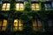 Nighttime Building Covered in Vines and Ivies