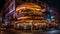 Nighttime burger joint in city lights frenzy generated by AI