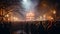 Nighttime celebration, illuminated tree, crowd of people generated by AI