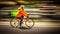 Nighttime city cycling blurred motion, speed, traffic, healthy lifestyle generated by AI