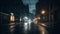 Nighttime city driving, blurred lights, modern architecture, urban skyline generated by AI