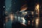 Nighttime City Street Dark and Rainy Urban Scene. AI