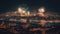 Nighttime cityscape explodes with colorful fireworks over famous landmarks generated by AI