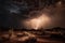nighttime desert storm with lightning and thunder, bringing dramatic weather to the arid landscape