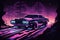 Nighttime Drive in a Futuristic Synthase Car, Generative Ai