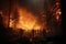 Nighttime firefighting, confronting a wild forest inferno out of control