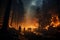 Nighttime firefighting, confronting a wild forest inferno out of control