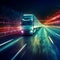 Nighttime Highway: Truck with Car Headlights. Generative AI