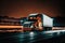 Nighttime Logistics sleek image of a delivery truck driving on a busy highway at night, showcasing the precision