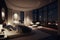 Nighttime Luxury Penthouse Bedroom. AI