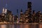 Nighttime Midtown Manhattan Skyline along the East River in New York City