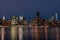 Nighttime Midtown Manhattan Skyline along the East River in New York City