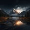 Nighttime Mount Everest Landscape With Pine Trees, Lake, And River