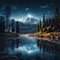 Nighttime Nanga Parbat Landscape With Pine Trees, Lake, And River