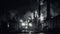 Nighttime refinery emits fumes from smokestacks, polluting the environment generated by AI