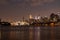 Nighttime Roosevelt Island and Manhattan Skyline along the East River in New York City