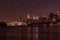 Nighttime Roosevelt Island and Manhattan Skyline along the East River in New York City