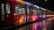 Nighttime rush hour in the city illuminated subway train speeds generated by AI