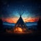 Nighttime scene Silhouette of an Indian teepee with starry sky