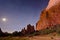 Nighttime Shot with Moon of the Rock Formations at Garden of the Gods in Colorado Springs, Colorado