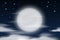 Nighttime sky background with full moon, clouds and stars. Moonlight night