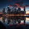 Nighttime skyline of Manhattan with captivating reflections