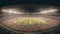 Nighttime soccer event illuminates crowded stadium with bright floodlights generated by AI