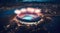 Nighttime Spectacle: Soccer Stadium Illuminated by Fireworks. Generative ai