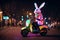 Nighttime Stroll: Hyper Realistic 3D Easter Bunny in Embroidered Dress