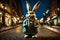 Nighttime Stroll: Hyper Realistic 3D Easter Bunny in Embroidered Dress