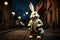 Nighttime Stroll: Hyper Realistic 3D Easter Bunny in Embroidered Dress