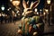 Nighttime Stroll: Hyper Realistic 3D Easter Bunny in Embroidered Dress