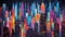 Nighttime Symphony: Vibrant Neon-Lit Skyscrapers in Abstract Cityscape