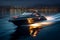 Nighttime thrill a speed boat glides through dark waters, creating exhilarating waves